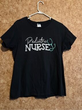 Port and Company Black "Pediatric Nurse" Graphic Tee with Teal Accent